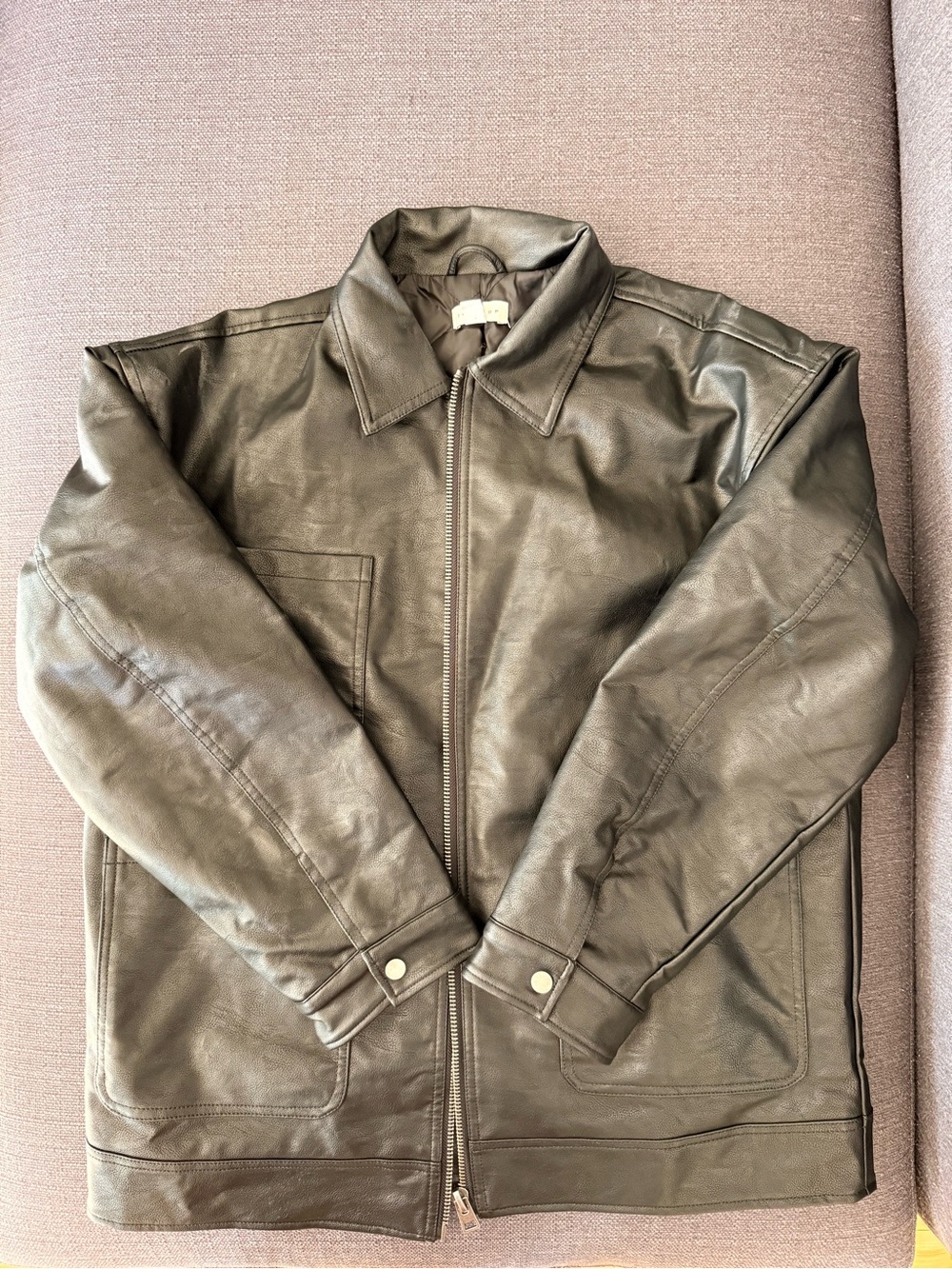 Topshop Faux Leather Bomber Oversized Jacket